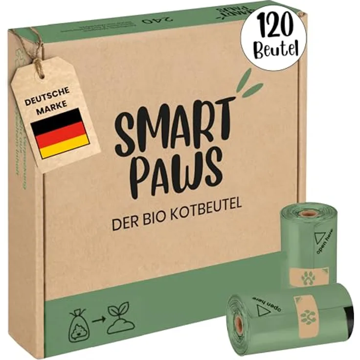 SMARTPAWS Hundekotbeutel biologisch abbaubar, 120 Stück, extra starke und heim-kompostierbare Beutel für sensible Hunde
