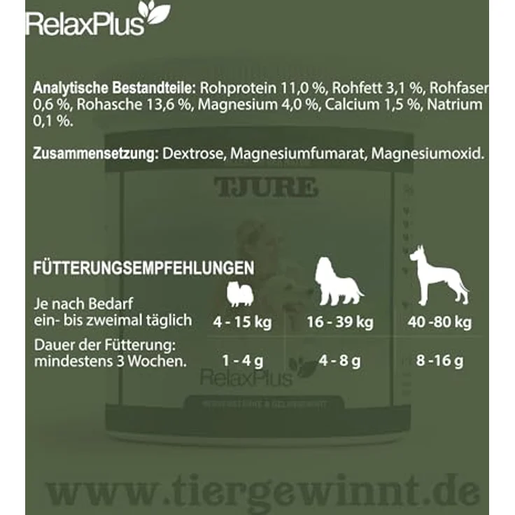 Tjure TJURE Relax Plus Pulver für Hunde 500 g – Ergänzungsfuttermittel mit B-Vitaminen, Magnesium & L-Tryptophan – Ohne künstliche Zusatzstoffe zur Unterstützung in besonderen Alltagssituationen – Bild 5