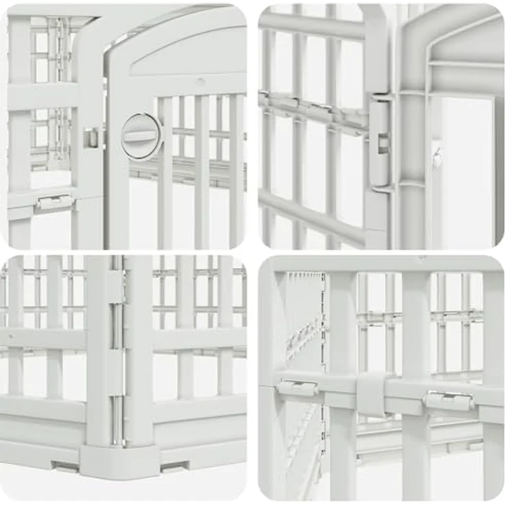 vidaXL Freigehege 6-Panel-Hundespielplatz, 122 x 106,5 x 40 cm, wetterbeständiger Kunststoff, weiß – Bild 7