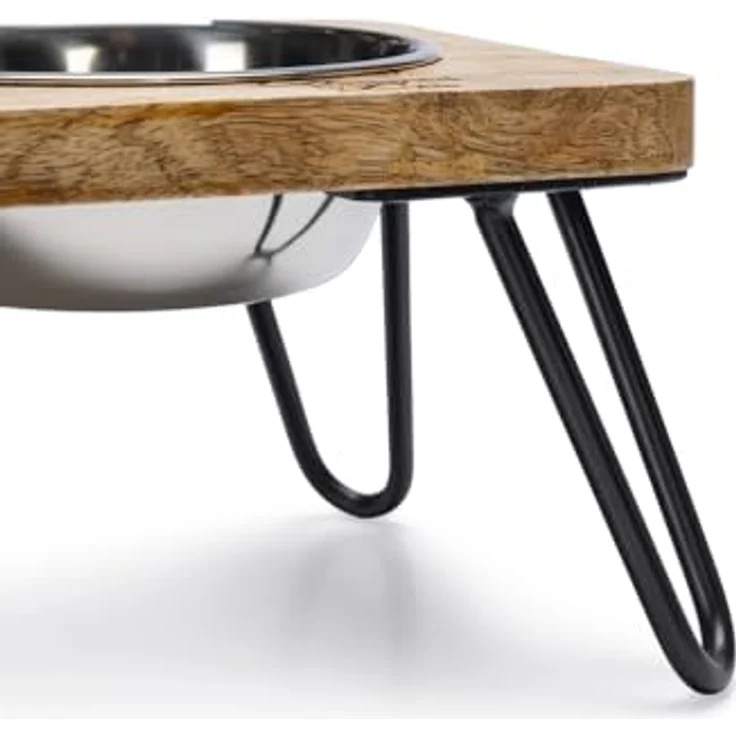 Designed by Lotte Linga Futternapf (0.32 l), Katzenschale aus Mangoholz und Edelstahl – Bild 4