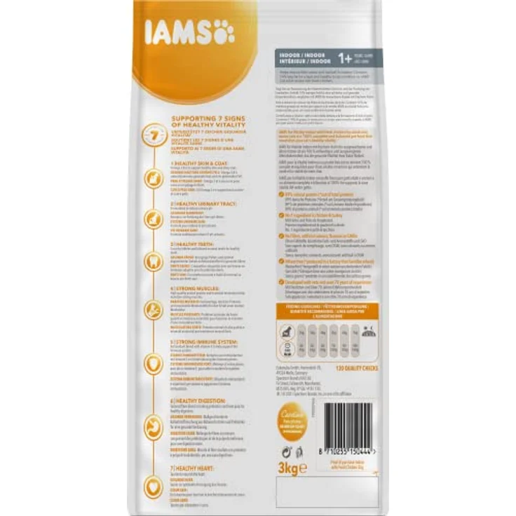 IAMS Indoor Katzenfutter trocken mit Huhn, 3 kg, für Hauskatzen ab 1 Jahr, fettreduziert, weizenfrei, mit Omega-3- und Omega-6-Fettsäuren – Bild 2