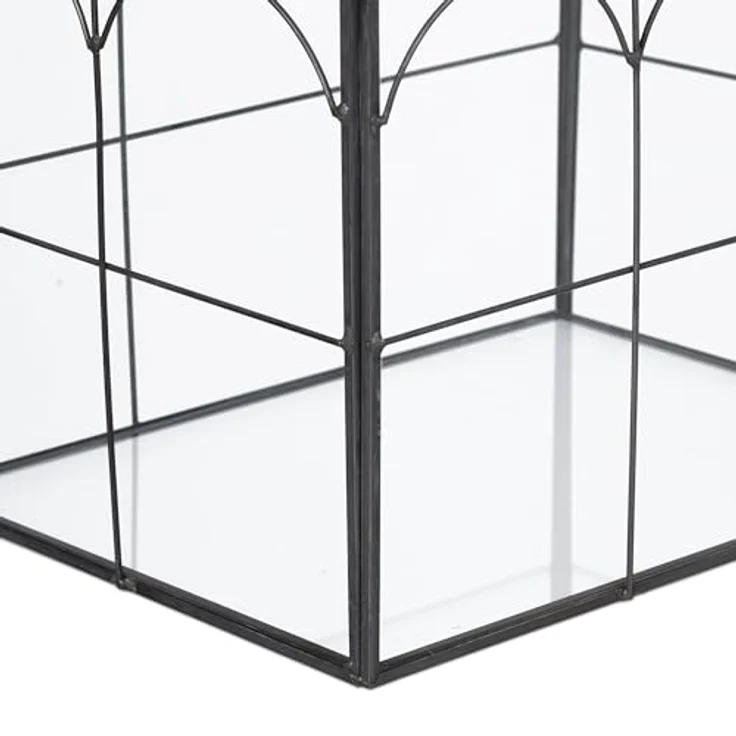 Relaxdays Pflanzenterrarium, Glas-Gewächshaus in Hausform, pflegeleicht mit antikem Metallrahmen, H 25 cm – Bild 6