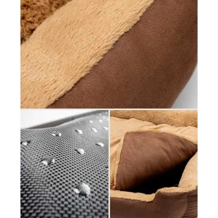 lionto Tierkissen Hundebett mit Wendekissen & Veloursbezug, beige/braun, 50 cm x 37 cm – Bild 4
