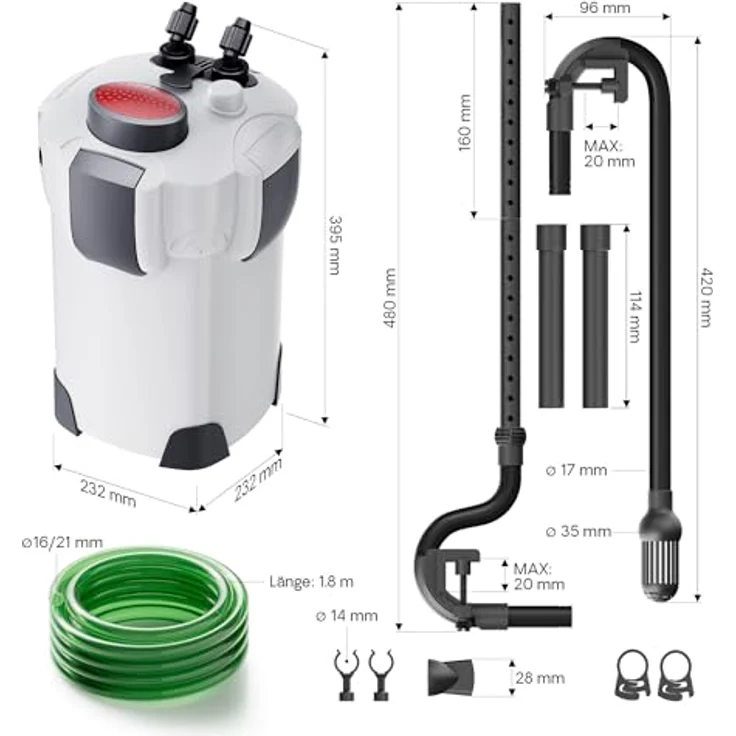 SunSun HW-302, Außenfilter für Aquarien bis 400 l, 3-Stufen Filtration, 1000 L/h, 18 W, inkl. Filtermaterial – Bild 3