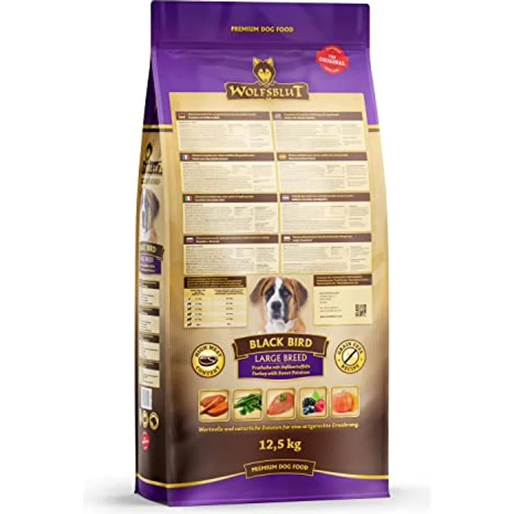 Wolfsblut Black Bird Large Breed, 12,5 kg Trockenfutter für Hunde mit Truthahn, getreidefrei, glutenfrei, für Allergiker geeignet – Bild 2