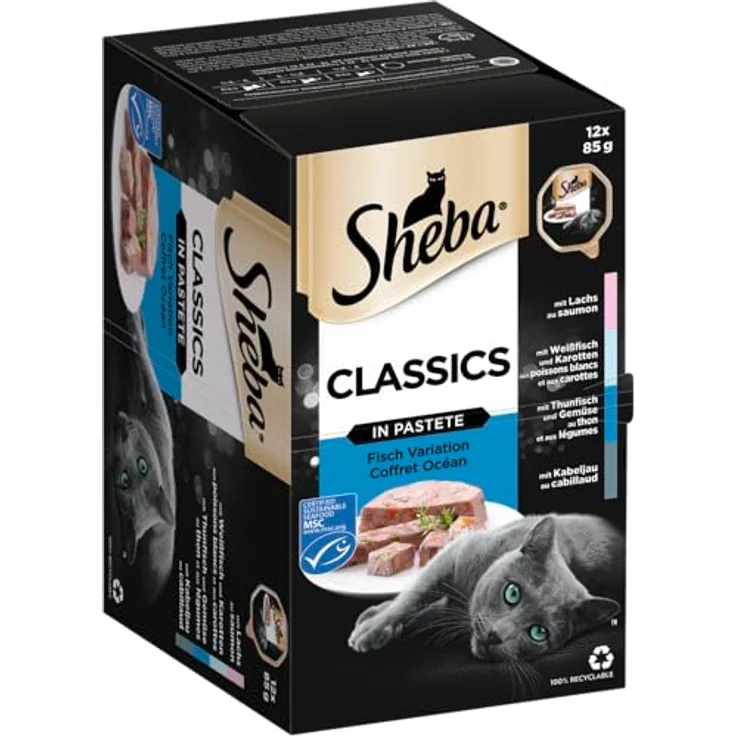 Sheba Classics in Pastete, Katzenfutter, 12x85g mit Lachs, Kabeljau, Thunfisch & Gemüse, Weißfisch & Karotten – Bild 2