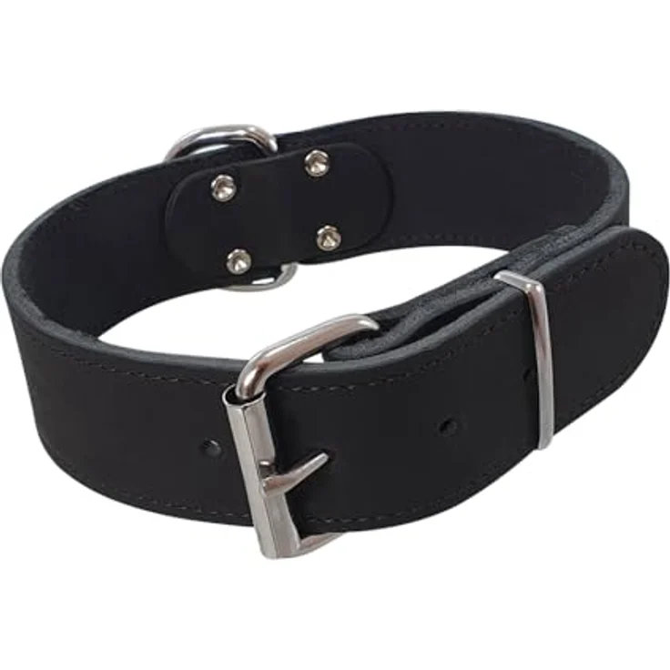Nobby 80933-05 Halsband TABIL, extra breit aus Fettleder, schwarz, 55 cm (38-48 cm), 40 mm, Vintage-Optik