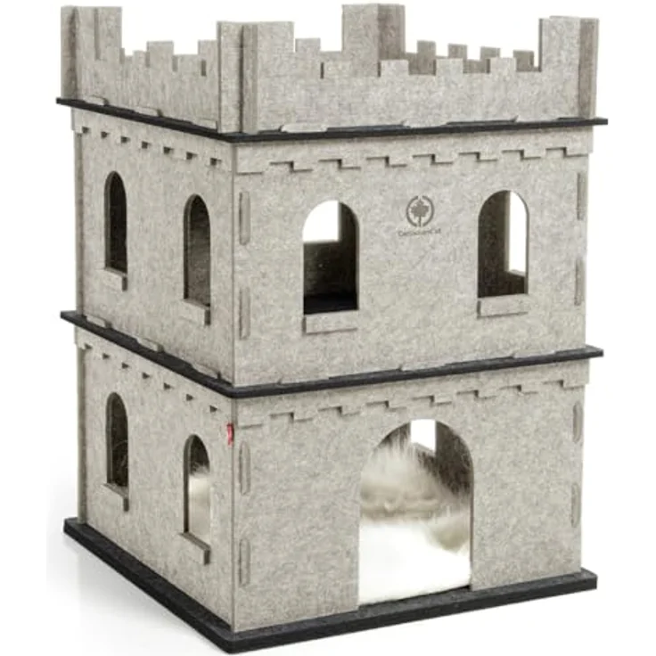 CanadianCat Company Katzen-Chateau Felty Fort, Filz Katzenhaus mit Erdgeschoss + Etage + XXL Flauschkissen, erweiterbar, 55 x 55 x 76 cm – Bild 3