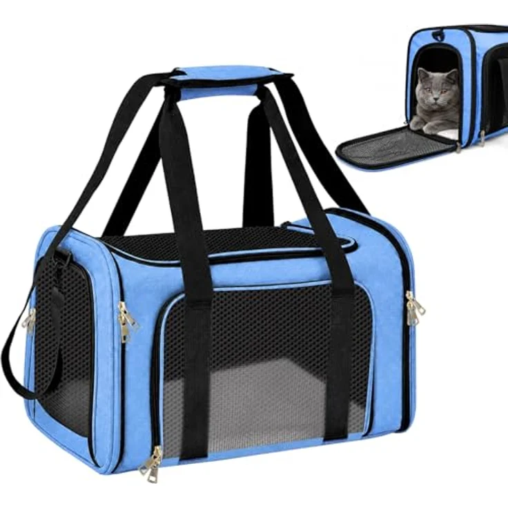 Aipwerer Faltbare Katzen Transportbox, atmungsaktiv und tragbar, M/L, strapazierfähiges Polyester, mehrere Einstiegsöffnungen – Bild 1