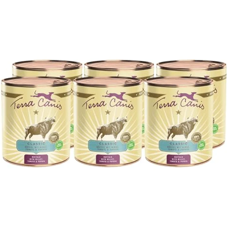 Terra Canis Büffel, Hirse, Papaya & Tomate - Classic Nassfutter, 6x800g I Premium Hundefutter in 100% Lebensmittelqualität, allergen- & getreidearm, glutenfrei – Bild 1
