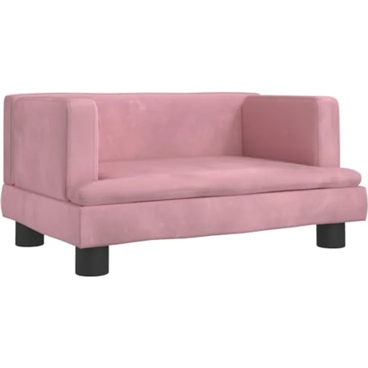vidaXL Hundematratze Rosa, Samt Hunde-Sofa mit massivem Kiefernholzrahmen und Schaumstofffüllung
