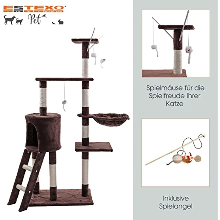 Kratzbaum Katzenbaum Katzenkratzbaum 138 cm XXL Kletterbaum Spielbaum Braun – Bild 7