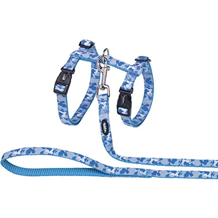 Nobby Katzengarnitur XL Camouflage, Halsband + Leine für grosse Katzen, blau – Bild 2