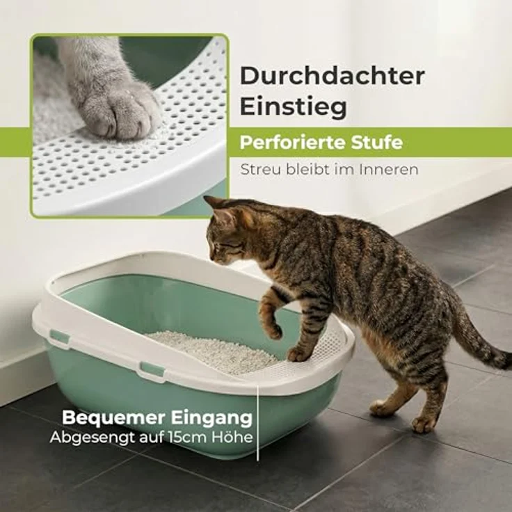 adena XXL Katzentoilette Schale 65 cm Agave, mit Rand und großer Streuschaufel, perforierte Einstiegsstufe – Bild 4