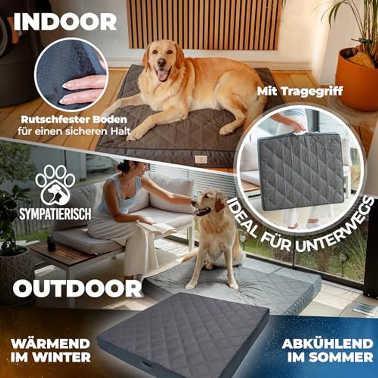 SympaTierisch Orthopädisches Hundebett [Wasserdicht] mit rutschfestem Kissen und waschbarem Bezug, 110x100x9 cm, für kleine bis große Hunde – Bild 4