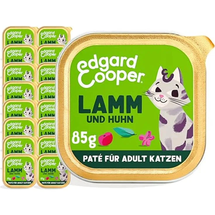 Edgard Cooper Nassfutter für Katzen, Lamm und Huhn, 85g x 16, getreidefrei und ohne Zucker, für aktive und sterilisierte Katzen, natürliche Zutaten