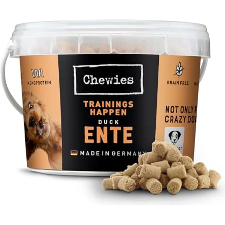 Chewies Trainingshappen Ente - Monoprotein Snack für Hunde, 300 g - getreidefrei, zuckerfrei, hypoallergen, weiche Leckerlies fürs Hundetraining – Bild 1