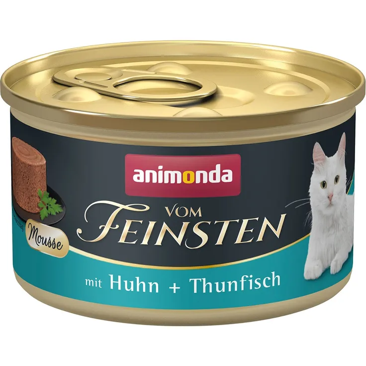 animonda vom Feinsten Mousse mit Huhn + Thunfisch, 12x85g, zarte Konsistenz für Katzen