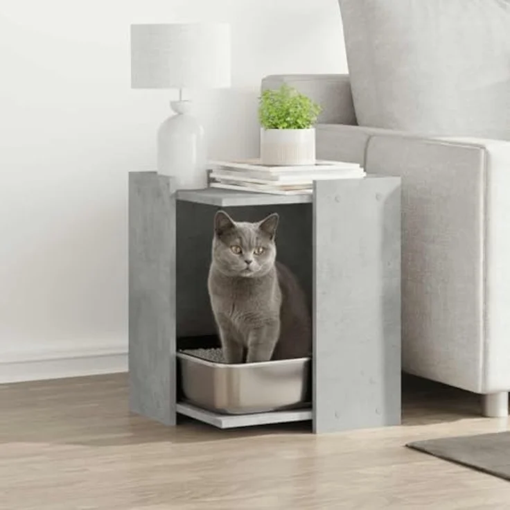 vidaXL Katzentoilette Betongrau 42x42x51 cm Holzwerkstoff – Bild 3