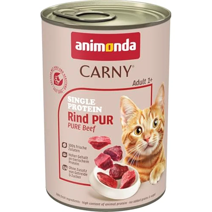 animonda Carny Adult Rind pur, Katzen-Nassfutter mit reiner Eiweißquelle, 6x400g – Bild 1