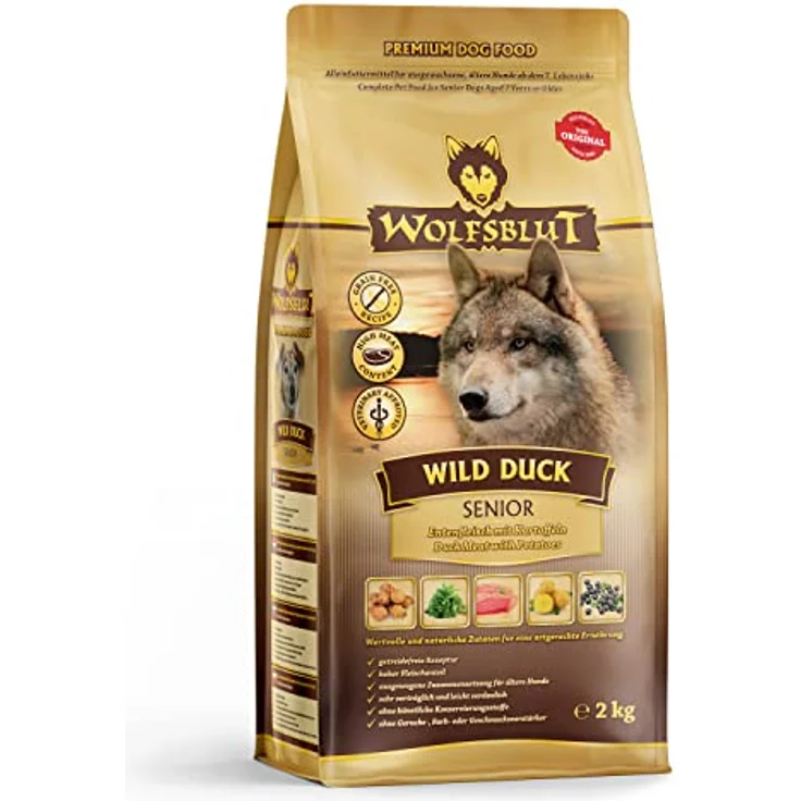 Wolfsblut Wild Duck Senior, Hunde-Trockenfutter mit Ente und Superfoods, 2kg, getreidefrei für ausgewachsene Hunde ab 7 Jahren – Bild 2