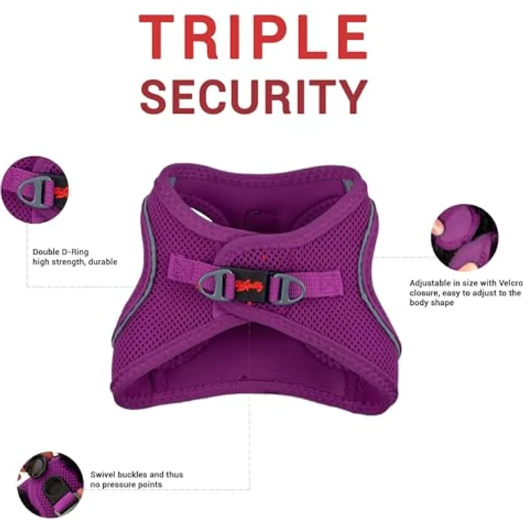 Tailpetz Air-Mesh Brustgeschirr für kleine und mittelgroße Katzen und Hunde – Weich, Atmungsaktiv, Strapazierfähig, Violett, L (Brustumfang 59–63,5 cm) – Bild 3