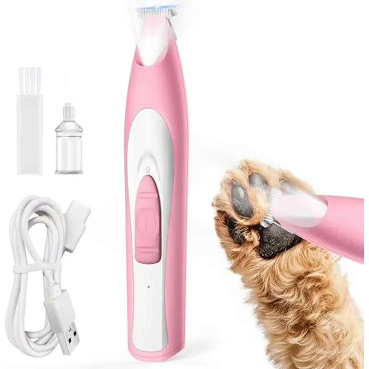oneisall Pfotentrimmer Paw Trim Pro, Wiederaufladbar mit LED-Licht, Leiser Hundepfoten Trimmer für Pfoten, Augen, Ohren, Gesicht, Rosa