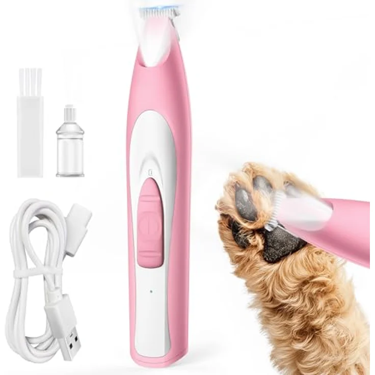 oneisall Pfotentrimmer Paw Trim Pro, Wiederaufladbar mit LED-Licht, Leiser Hundepfoten Trimmer für Pfoten, Augen, Ohren, Gesicht, Rosa – Bild 1