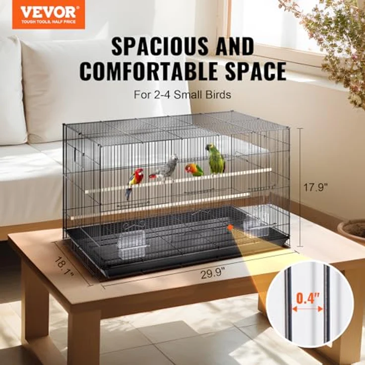 VEVOR Vogelvoliere 76x46x45cm, Vogelkäfig aus Q195-Kohlenstoffstahl für 2-3 mittelgroße bis große Vögel mit Sicherheitstür und herausnehmbarer Ablage – Bild 2