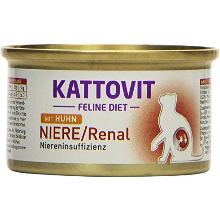 Kattovit Niere/Renal Huhn, Katzen-Nassfutter mit reduziertem Eiweiß- und Phosphorgehalt, 24x85g