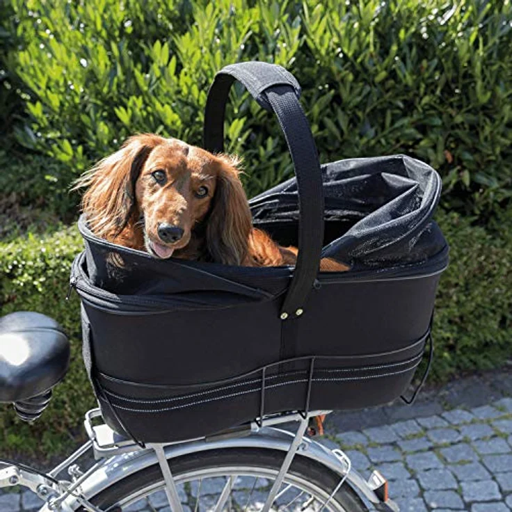 Trixie Fahrradkorb Long für Gepäckträger, Hunde-Transportbox mit Netz-Abdeckung, schwarz – Bild 6