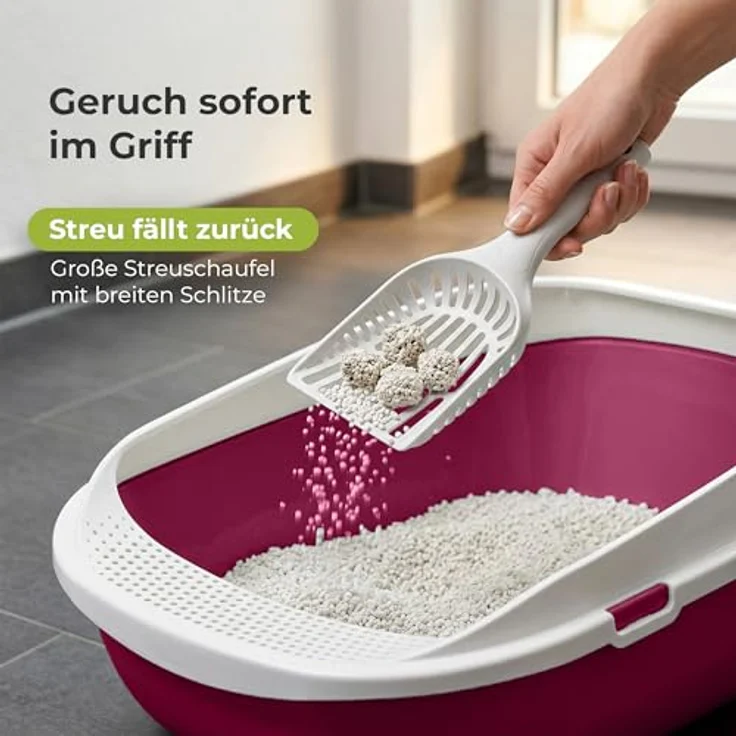 adena XXL Jumbo Katzentoilette Schale 65 cm pink, große Streuschaufel, perforierte Einstiegsstufe, hohe Rückwand – Bild 5