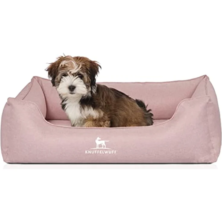 Knuffelwuff Hundebett Luisa, Orthopädisches Veloursbett, Memory Foam, 70 x 50 cm, Rosa, abnehmbarer Bezug, waschbar, für große, mittelgroße und kleine Hunde – Bild 1