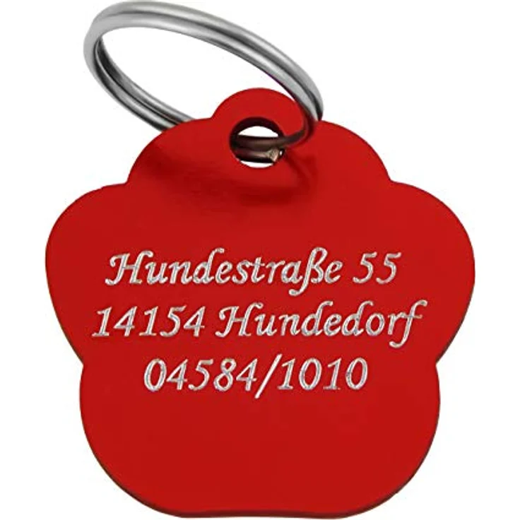Hanessa Personalisierte Hundemarke mit Gravur, rot, Zinklegierung, 27x28 mm, Anhänger für Hundehalsband – Bild 2
