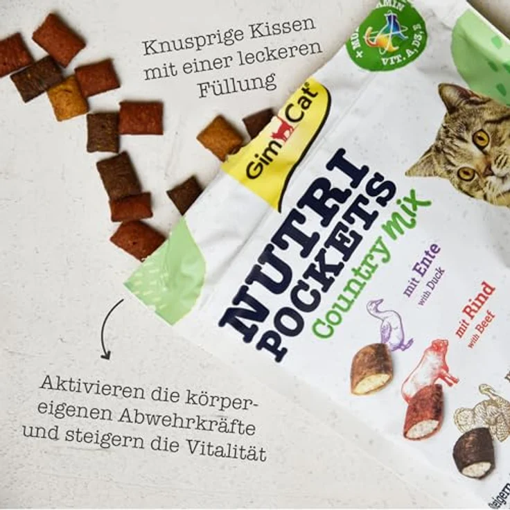 GimCat Nutri Pockets Country Mix, Knuspriger Katzensnack mit cremiger Füllung, Ente, Rind und Truthahn, 150 g – Bild 4