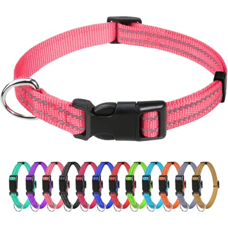 TagME Nylon Hundehalsband, Verstellbares Reflektierendes Halsband mit Sicherheitsschnalle für Welpen, Rosa, 1.0 cm Breite – Bild 1
