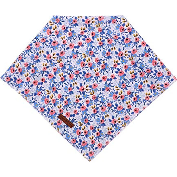 Unique style paws Hundeschal, Waschbare Baumwoll-Halsdreiecke für Kleine, Mittel und Große Hunde sowie Katzen, in Blau mit Blumenmuster – Bild 3