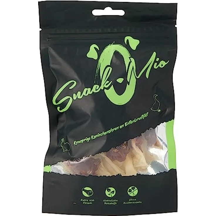 SnackOMio Premium Hundesnack, knusprige Kaninchenohren an Entenbrustfilet, getreidefrei, 70g