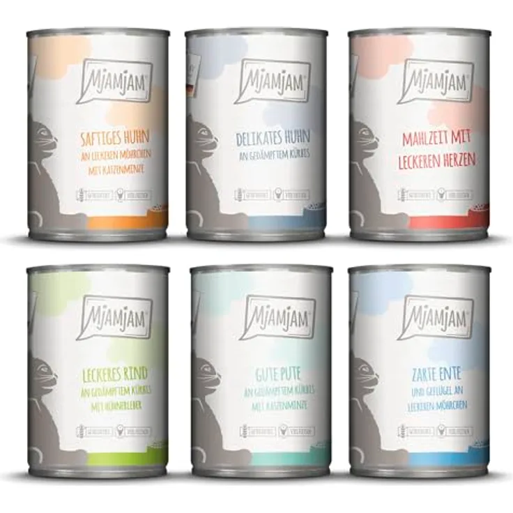 MjAMjAM leckere Mahlzeiten Mixpaket III, Katzen-Nassfutter, getreidefrei, 6 x 400 g