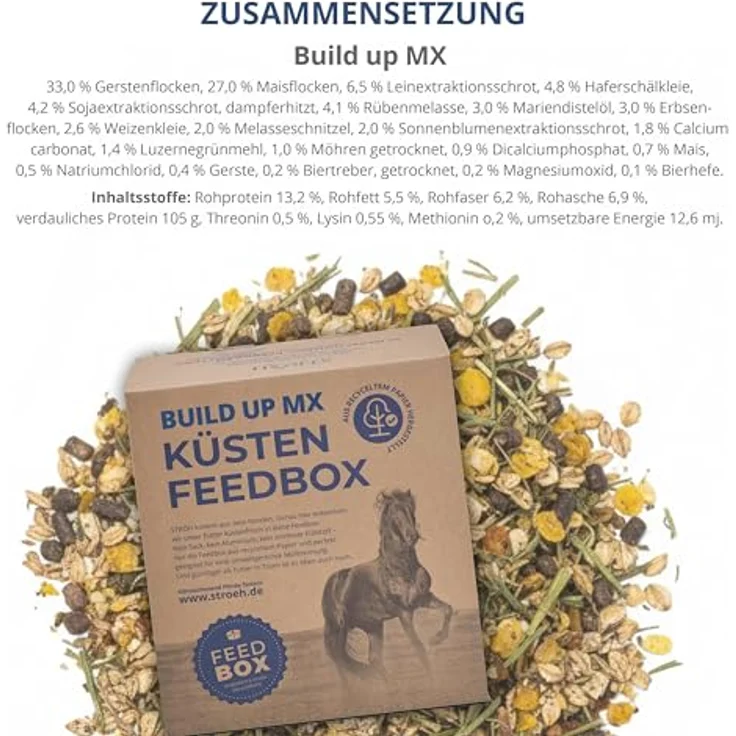 STRÖH Küsten Build up MX, hochwertiges Aufbaumüsli für Sport- & Turnierpferde, 30 kg Feedbox mit Vitaminen und Aminosäuren – Bild 2