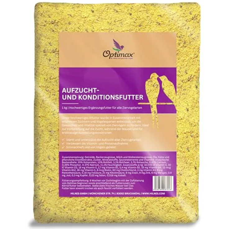 Optimax Kondition- und Aufzuchtfutter für Vögel, 1kg Eifutter für Ziervogelarten, reich an Proteinen und Nährstoffen, ideal für Kanarienvögel und Wellensittiche