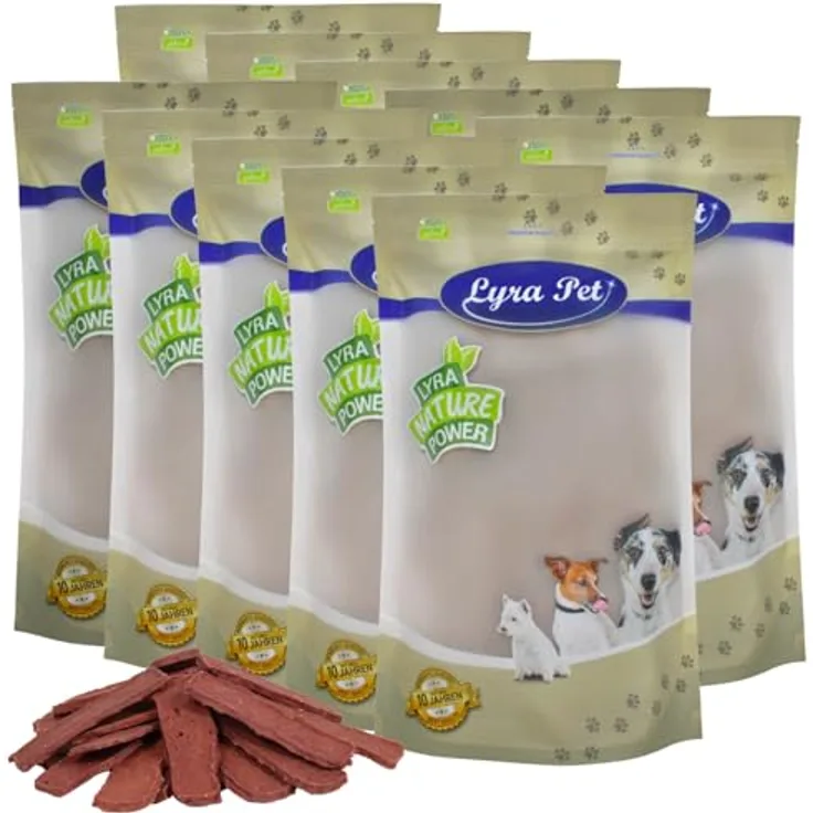 Lyra Pet® Pferdefleischstreifen 10 kg, fettarmer Kausnack für Hunde, schonend getrocknet, ideal für Welpen und Senioren