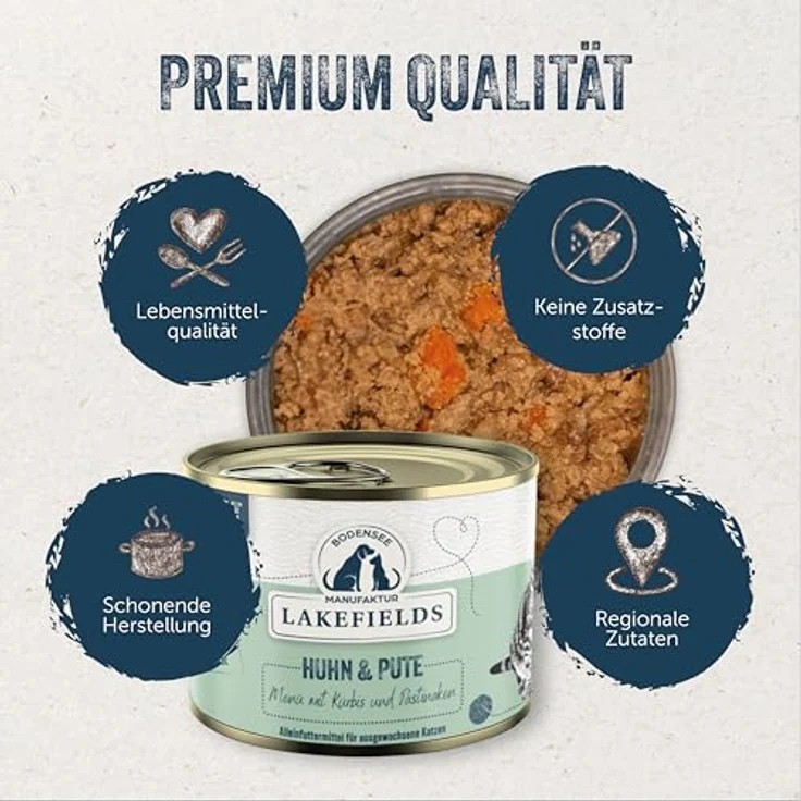 Lakefields Premium Nassfutter für Katzen, Huhn & Pute 90%, ohne Zucker und Getreide, 6 x 200g, mit Katzenminze, Kürbis & Pastinaken – Bild 2