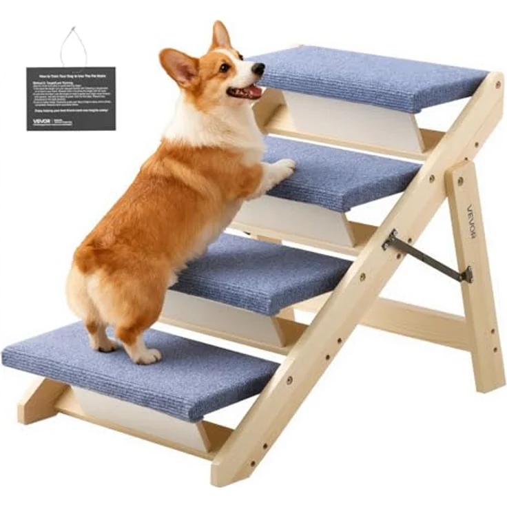 VEVOR Hundetreppe 630x470x490 mm, 4-stufige klappbare Holztreppe für Haustiere bis 68 kg, rutschfeste Oberfläche, ideal für Betten, Sofas & Autos – Bild 1