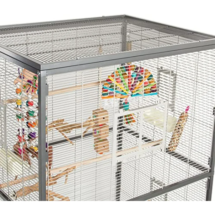 Montana Cages Casa 90, Zimmervoliere mit Antik/Platinum Finish, 91 x 71 x 160 cm, ungiftige AVILON(R)-Pulverbeschichtung, inklusive Plexiglasscheiben und Anflugklappen – Bild 4