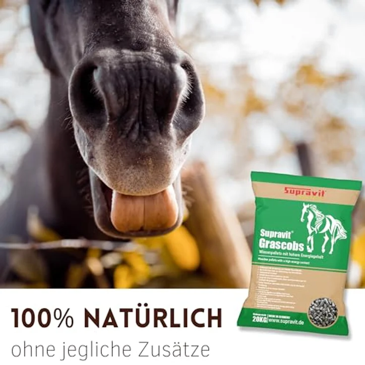 Supravit Grascobs Pferd 20kg, natürliche Graspellets als Heuersatz, hochenergetische Wiesencobs zur Verdauungs- und Vitalitätsverbesserung, staubfrei und ohne Einweichen verfütterbar – Bild 4