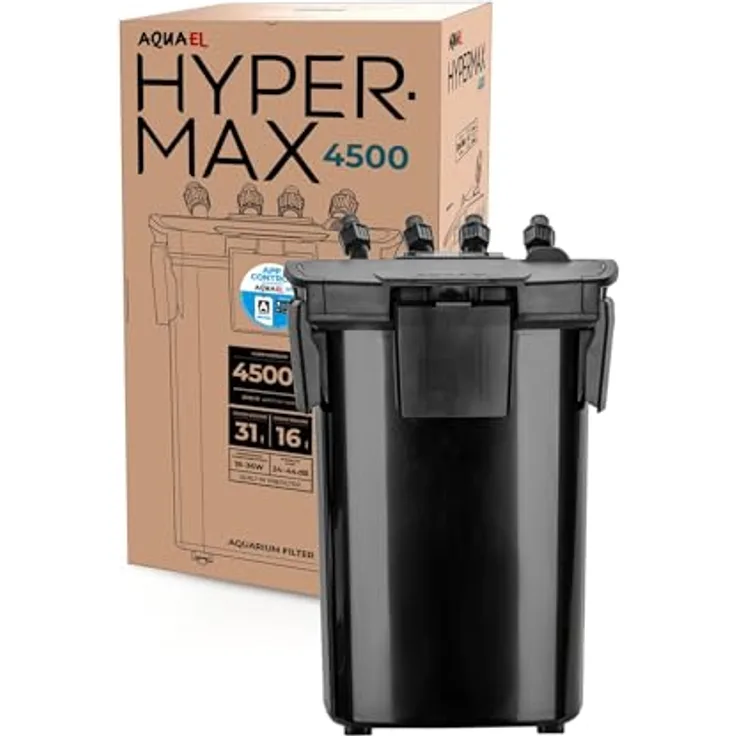 Aquael HYPERMAX 4500 BT, Außenfilter für Süßwasseraquarien 200–1500 l, 4500 l/h, Bluetooth-Steuerung, energieeffizient