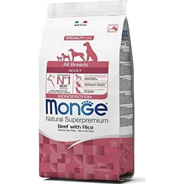 MONGE Natural Superpremium Hundetrockenfutter All Breeds Adult Monoprotein Manzo mit Riso, 24 kg (2 x 12 kg) – Bild 1