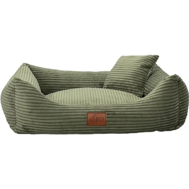 Leo4dog Hundebett Cord, Waschbarer Bezug, Anti-Rutsch, Olive, 115x90 für kleine bis große Hunde – Bild 2