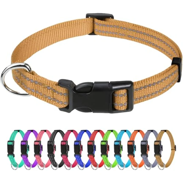 TagME Nylon Hundehalsband, Verstellbares Reflektierendes Halsband mit Sicherheitsschnalle für Extra Kleine Hunde, Braun, 1.5 cm Breite – Bild 1